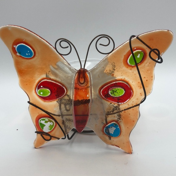 Glass Butterfly Candle Holder VTG - Picture 5 of 5
